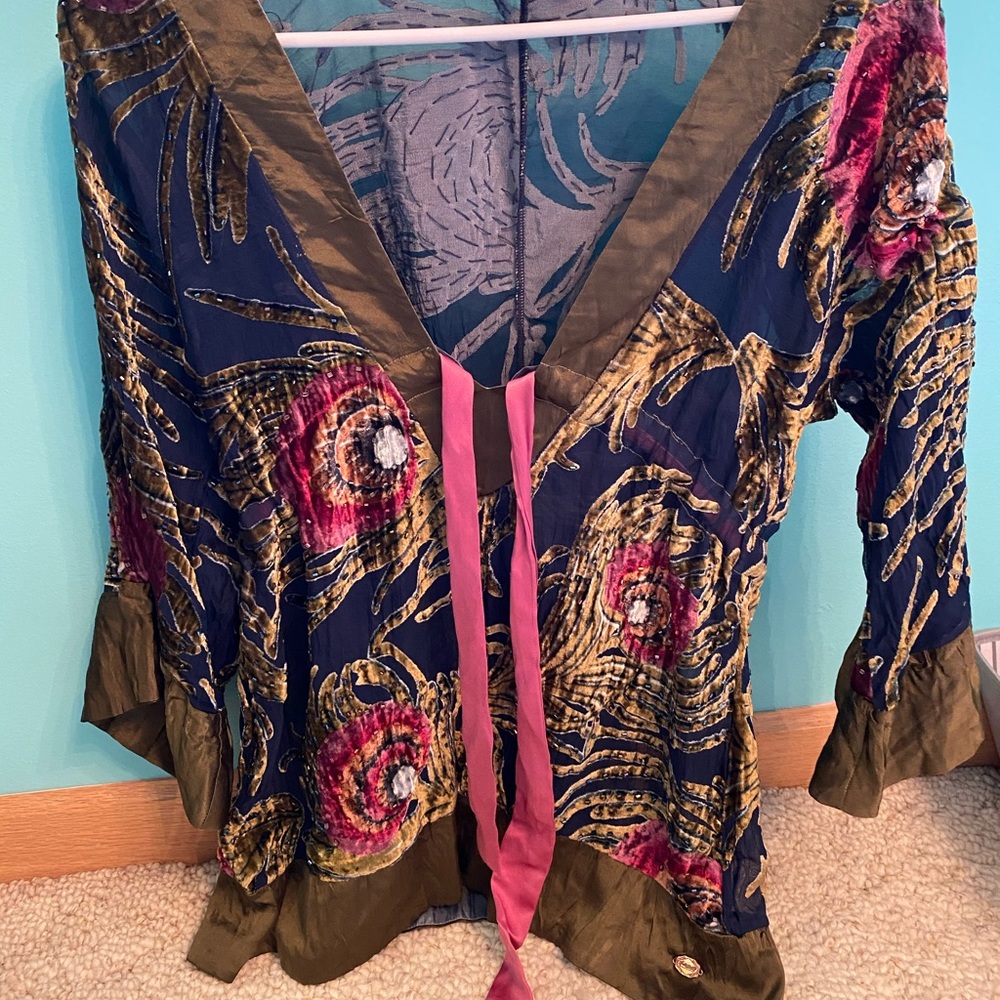 tunic top with velvet peacock feather print